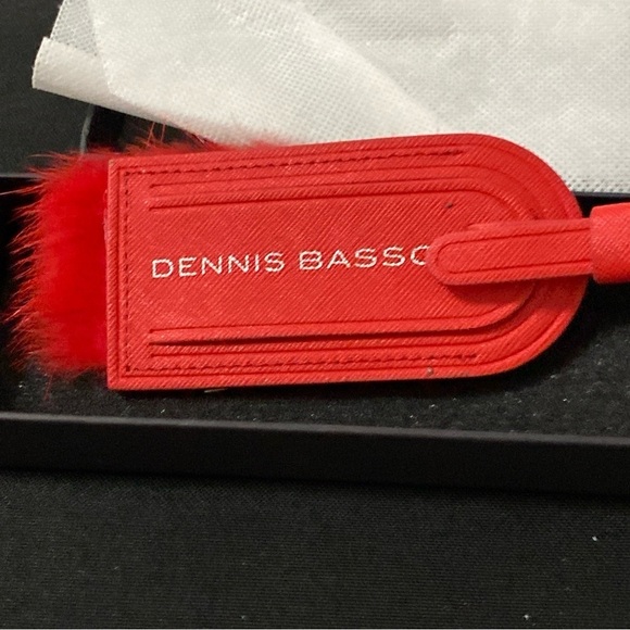 Dennis Basso Red LUGGAGE TAG MEASURES APPROX 6” RED LEATHER RED FUR (FAUX??) - Picture 1 of 13